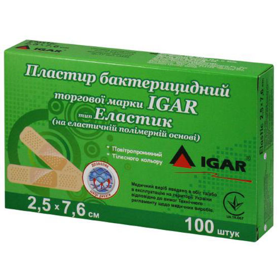 Пластир бактерицидний IGAR (Ігар) на еластичній полімерній основі 2.5 см х 7.6 см №100